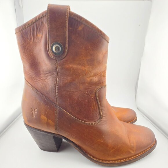 FRYE Jackie Button Short Western Boots | Size 8.5 | Cognac Leather Booties - Picture 1 of 12